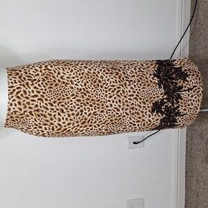 Vintage Sag Harbor Brown Tan Animal Print Palm Tree Faux Wrap Maxi Skirt Size 14
